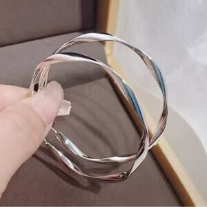 Circle Hoop 50 Twist Earrings for Women Metal Accessories Silver Color